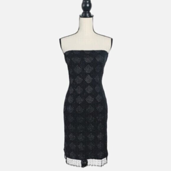 Alexia Admor Black Vintage Inspired Elegant Strapless Beaded Dress - Picture 1 of 13